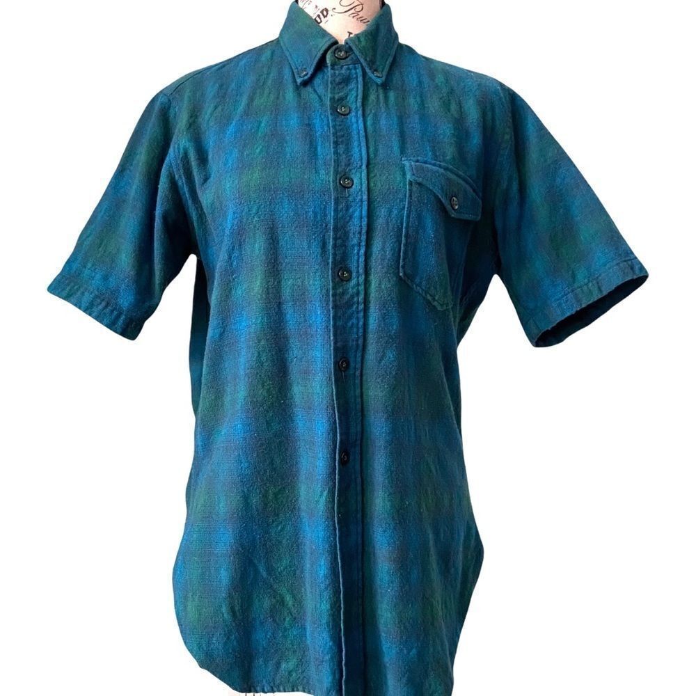 Vintage Pendleton Plaid Short Sleeve Front Button Pure Virgin Wool in Size M